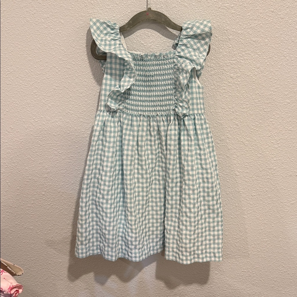 Luli & Me Aqua Gingham Smocked Dress